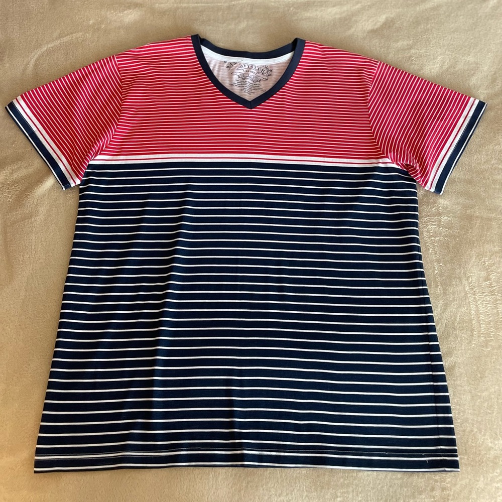 Navy Club V-Neck Striped T-Shirt - Size XL - Picture 6 of 12